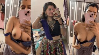 Caring Marwari Wife Pulls Her Bra Down in the Mirror and Sends the Clip to Her Stressed Husband