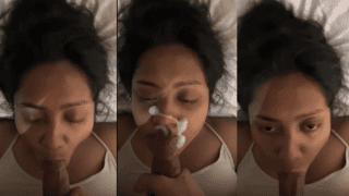 Cum-Thirsty South Indian Woman Deepthroats on the Bed and Takes the Whole Load on Her Face